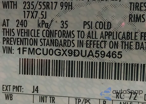 2013 Ford Escape Se из США, поврежденный, VIN 1FMCU0GX9DUA59465